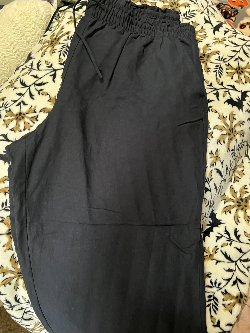 H&M Black Linen-Blend Elastic Waist Chinos